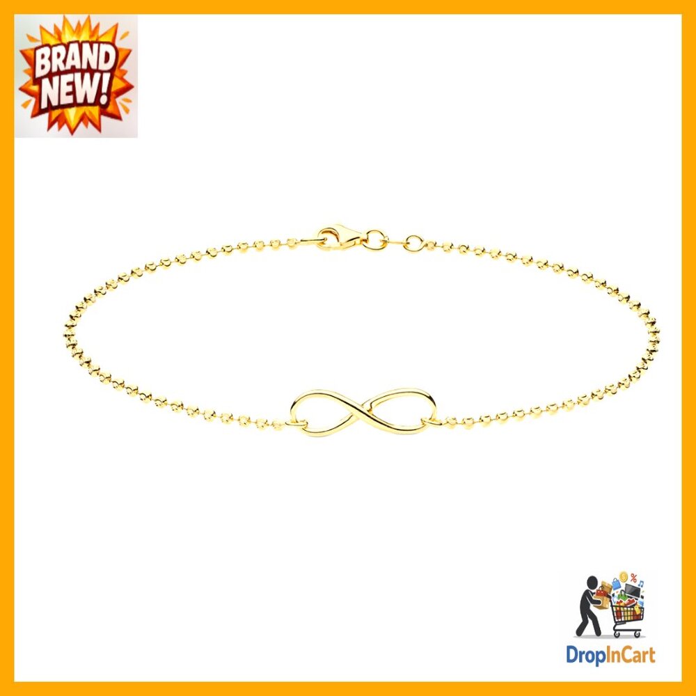 Sterling Silver Infinity Ankle Bracelet Diamond Cut Beads Italian Made